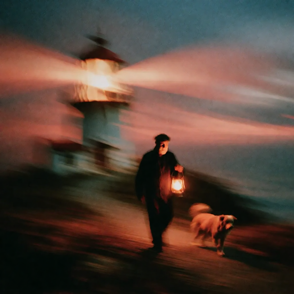 Krea 2 with the sunsetblur LoRA: the same scene with ethereal motion blur in warm tones