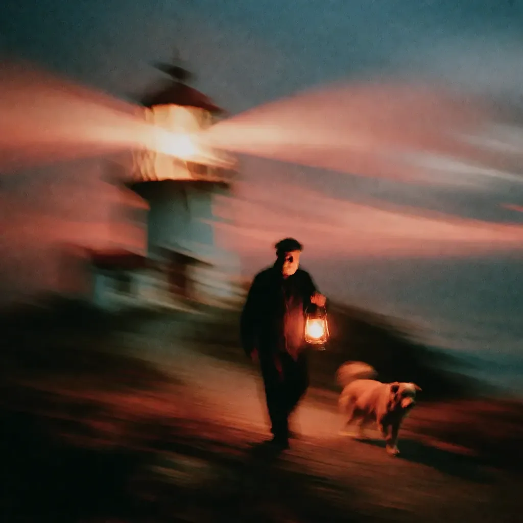 Krea 2 with the sunsetblur LoRA: the same scene with ethereal motion blur in warm tones