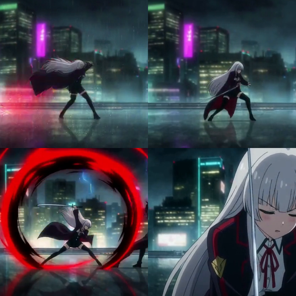 4-frame character sheet of the white-haired protagonist, used as identity reference