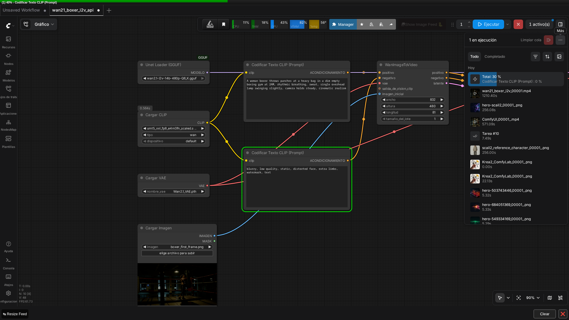Wan 2.1 I2V workflow loaded and running in ComfyUI
